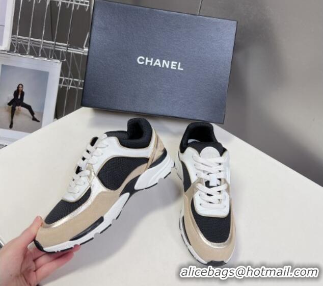 Trendy Design Chanel Mesh, Calfskin & Suede Sneakers with Side CC Beige 323064