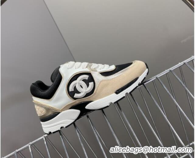 Trendy Design Chanel Mesh, Calfskin & Suede Sneakers with Side CC Beige 323064