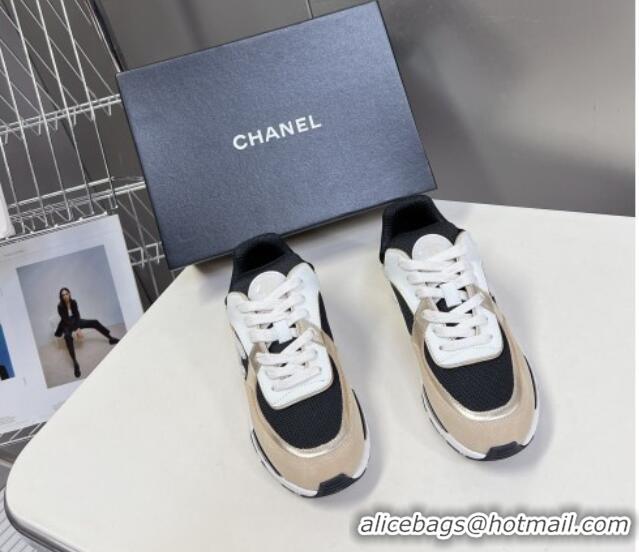 Trendy Design Chanel Mesh, Calfskin & Suede Sneakers with Side CC Beige 323064