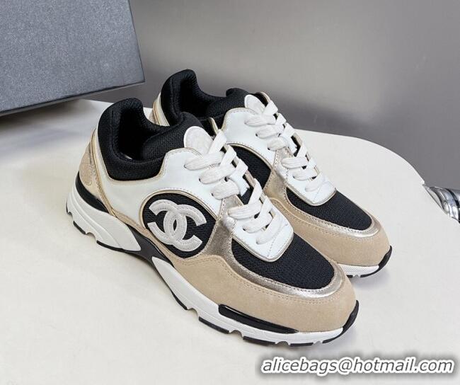 Trendy Design Chanel Mesh, Calfskin & Suede Sneakers with Side CC Beige 323064