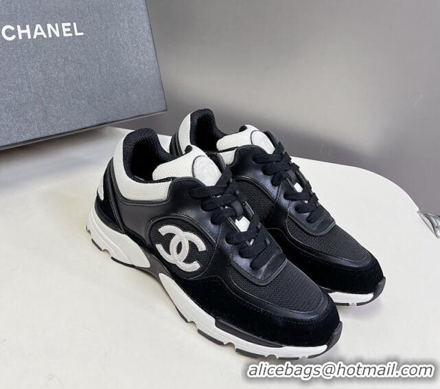 Hot Style Chanel Mesh, Calfskin & Suede Sneakers with Side CC Black/White 323065