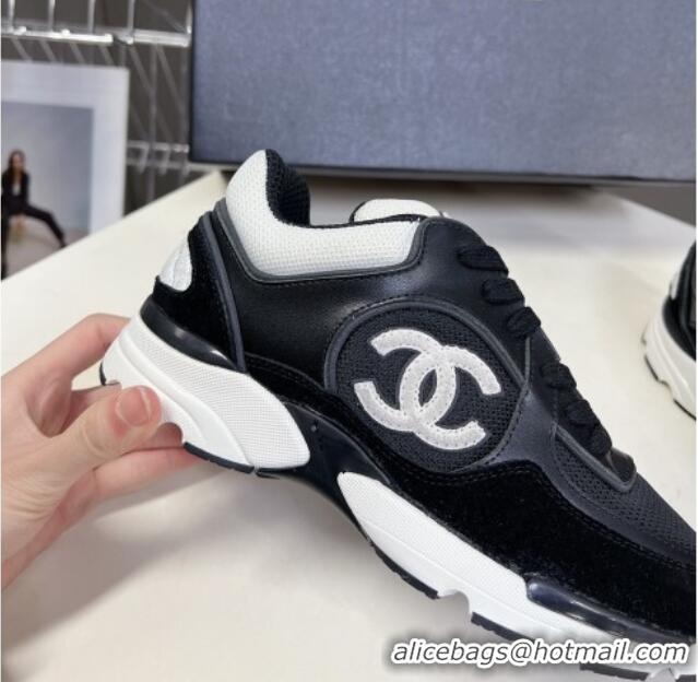 Hot Style Chanel Mesh, Calfskin & Suede Sneakers with Side CC Black/White 323065