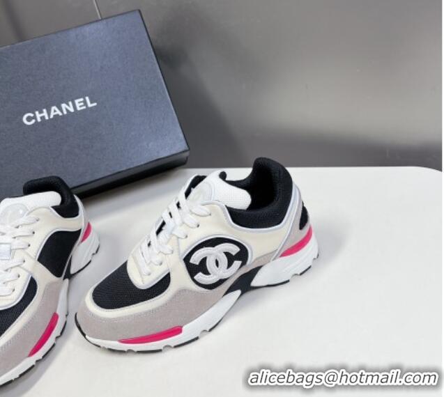 Stylish Chanel Mesh, Calfskin & Suede Sneakers with Side CC Grey/Cream 323066