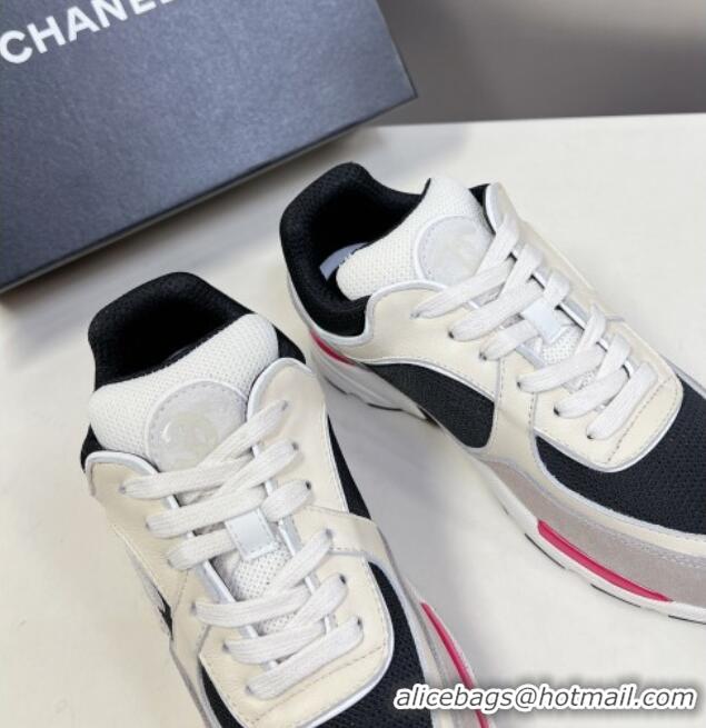 Stylish Chanel Mesh, Calfskin & Suede Sneakers with Side CC Grey/Cream 323066