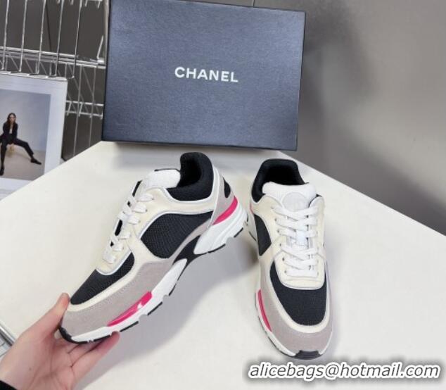 Stylish Chanel Mesh, Calfskin & Suede Sneakers with Side CC Grey/Cream 323066