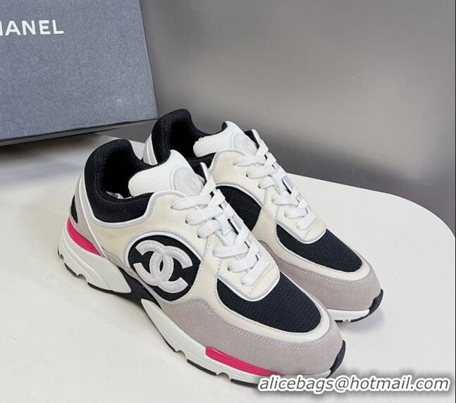 Stylish Chanel Mesh, Calfskin & Suede Sneakers with Side CC Grey/Cream 323066