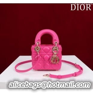 Cheapest Dior Micro Lady Dior Bag in Lambskin M0856 Dark Pink 2023