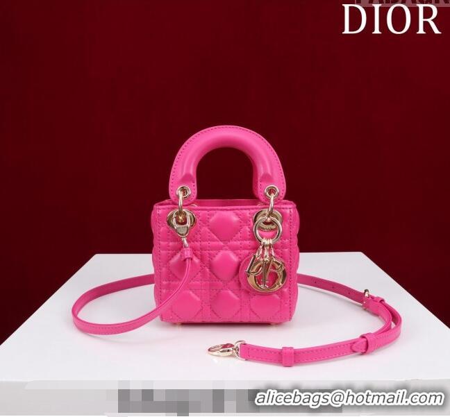 Cheapest Dior Micro Lady Dior Bag in Lambskin M0856 Dark Pink 2023