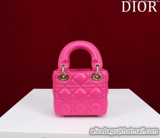 Cheapest Dior Micro Lady Dior Bag in Lambskin M0856 Dark Pink 2023