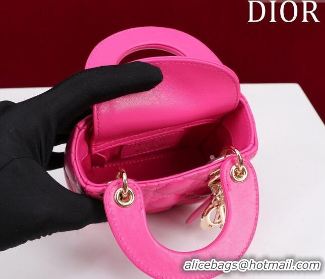 Cheapest Dior Micro Lady Dior Bag in Lambskin M0856 Dark Pink 2023