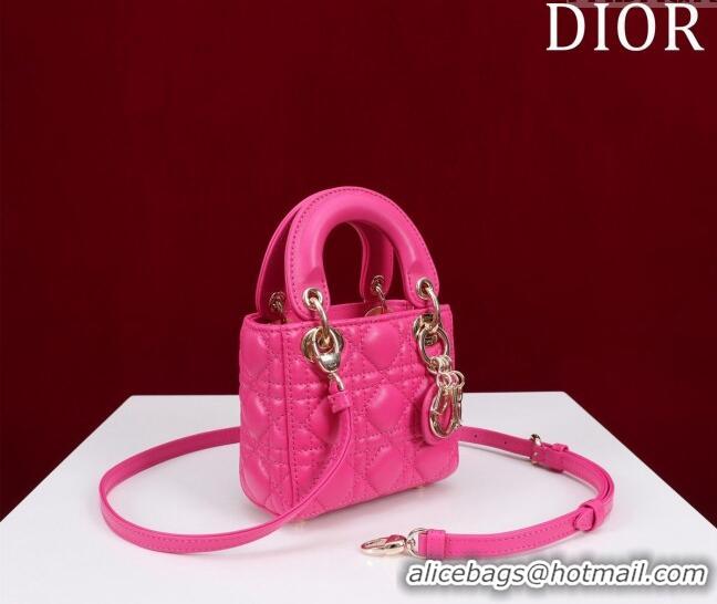 Cheapest Dior Micro Lady Dior Bag in Lambskin M0856 Dark Pink 2023