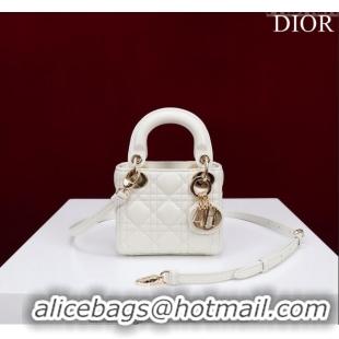 Famous Brand Dior Micro Lady Dior Bag in Lambskin M0856 White/Gold 2023