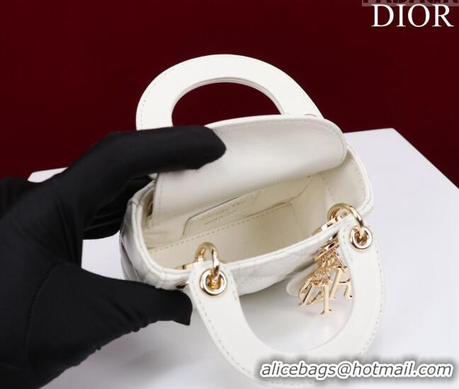 Famous Brand Dior Micro Lady Dior Bag in Lambskin M0856 White/Gold 2023