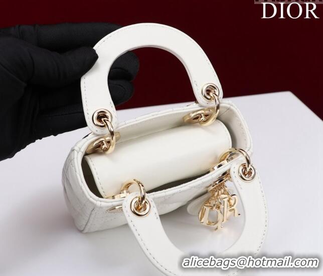 Famous Brand Dior Micro Lady Dior Bag in Lambskin M0856 White/Gold 2023