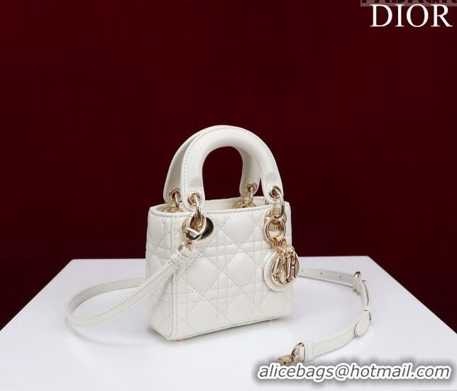 Famous Brand Dior Micro Lady Dior Bag in Lambskin M0856 White/Gold 2023