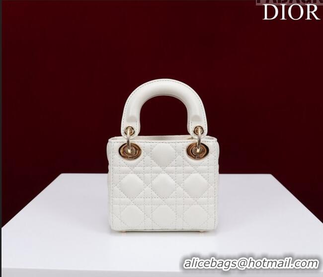 Famous Brand Dior Micro Lady Dior Bag in Lambskin M0856 White/Gold 2023