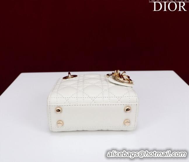 Famous Brand Dior Micro Lady Dior Bag in Lambskin M0856 White/Gold 2023