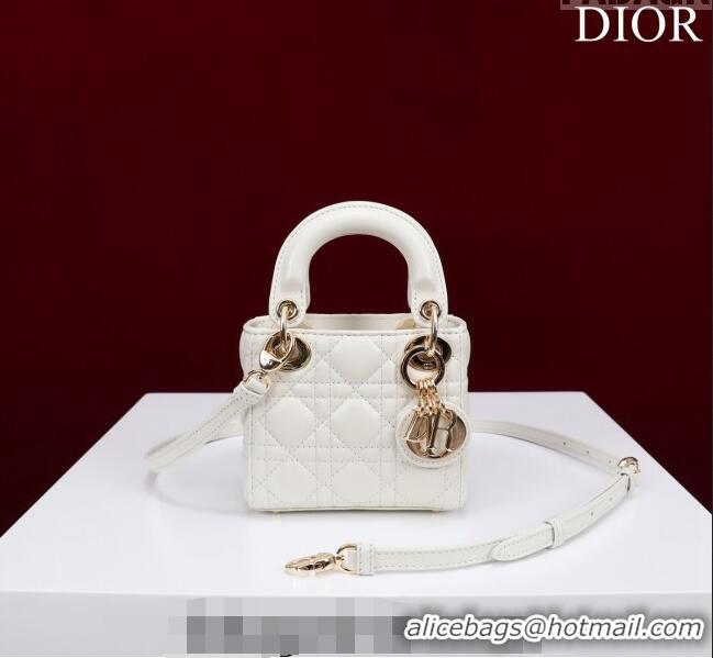 Famous Brand Dior Micro Lady Dior Bag in Lambskin M0856 White/Gold 2023