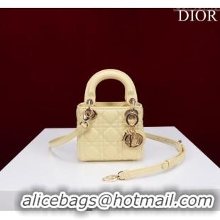 Buy Discount Dior Micro Lady Dior Bag in Lambskin M0856 Light Yellow 2023