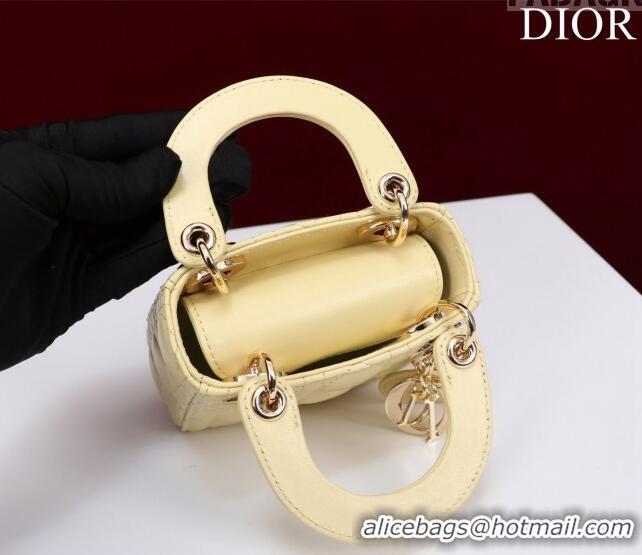 Buy Discount Dior Micro Lady Dior Bag in Lambskin M0856 Light Yellow 2023