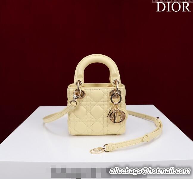 Buy Discount Dior Micro Lady Dior Bag in Lambskin M0856 Light Yellow 2023