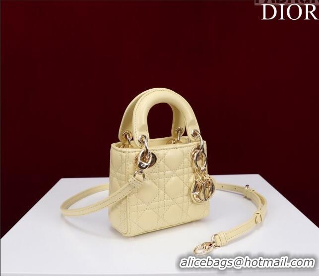 Buy Discount Dior Micro Lady Dior Bag in Lambskin M0856 Light Yellow 2023