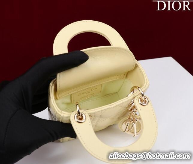 Buy Discount Dior Micro Lady Dior Bag in Lambskin M0856 Light Yellow 2023