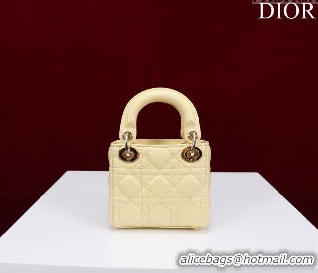 Buy Discount Dior Micro Lady Dior Bag in Lambskin M0856 Light Yellow 2023