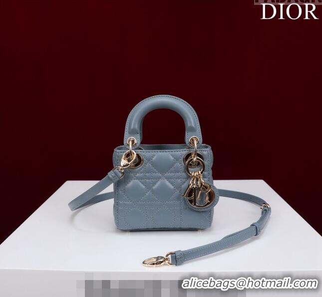 Classic Specials Dior Micro Lady Dior Bag in Lambskin M0856 Light Blue 2023