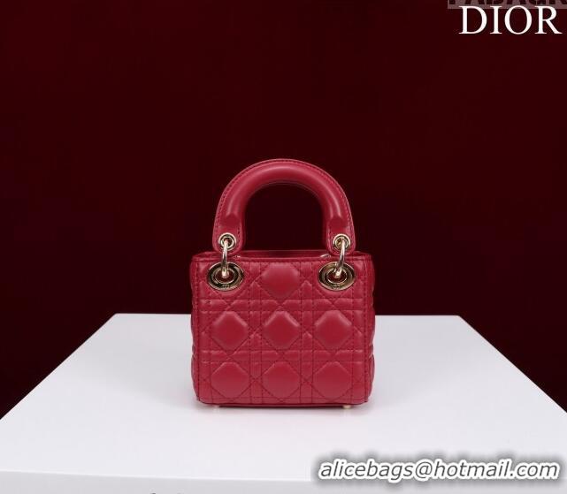 Buy Fashionable Dior Micro Lady Dior Bag in Lambskin M0856 Dark Red 2023