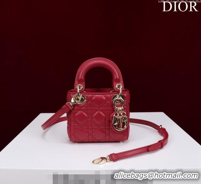 Buy Fashionable Dior Micro Lady Dior Bag in Lambskin M0856 Dark Red 2023