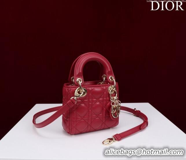 Buy Fashionable Dior Micro Lady Dior Bag in Lambskin M0856 Dark Red 2023