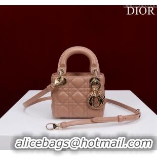 Top Grade Dior Micro Lady Dior Bag in Lambskin M0856 Nude 2023