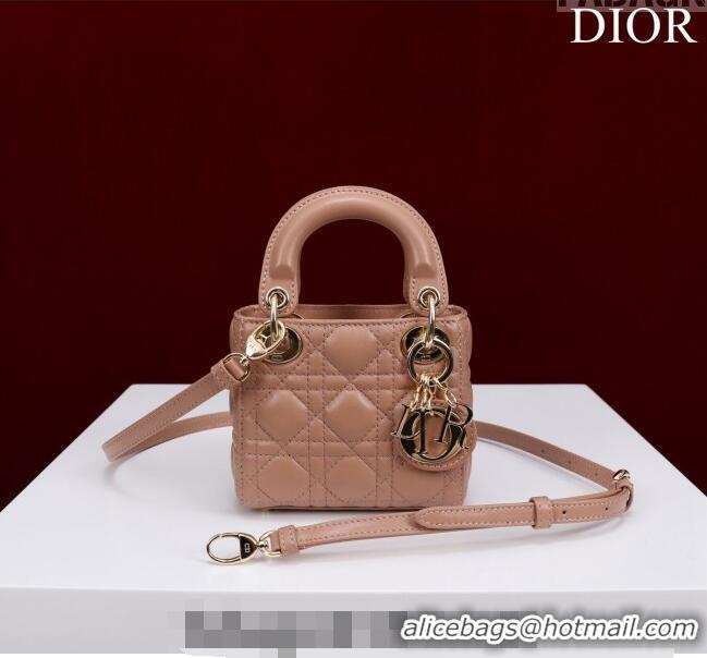 Top Grade Dior Micro Lady Dior Bag in Lambskin M0856 Nude 2023