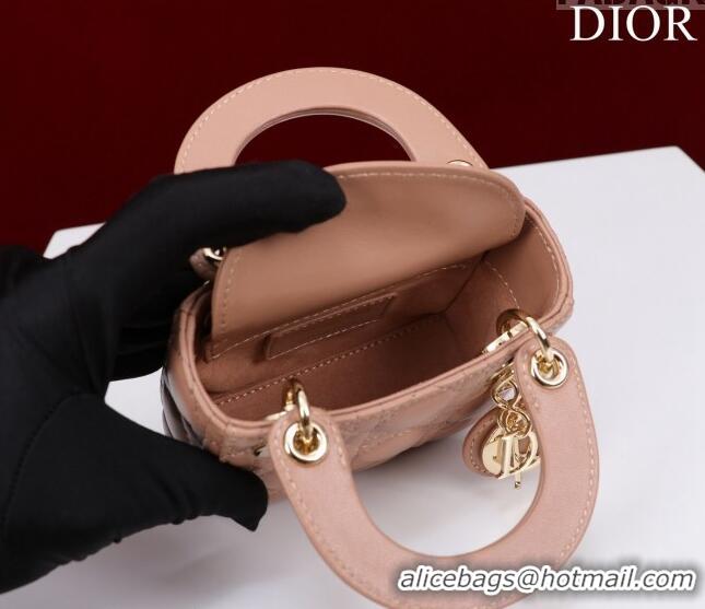 Top Grade Dior Micro Lady Dior Bag in Lambskin M0856 Nude 2023