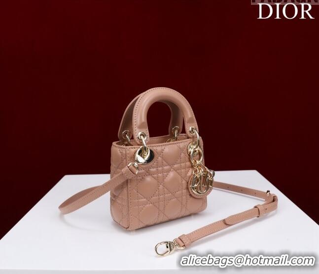 Top Grade Dior Micro Lady Dior Bag in Lambskin M0856 Nude 2023