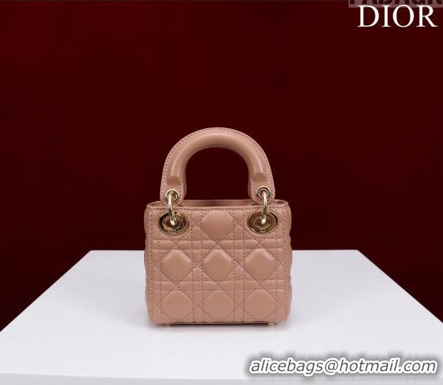 Top Grade Dior Micro Lady Dior Bag in Lambskin M0856 Nude 2023