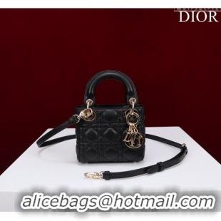 Low Cost Dior Micro Lady Dior Bag in Lambskin M0856 Black/Gold 2023