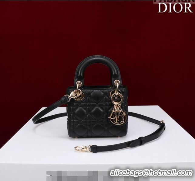 Low Cost Dior Micro Lady Dior Bag in Lambskin M0856 Black/Gold 2023