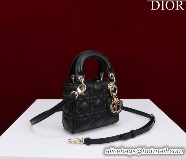 Low Cost Dior Micro Lady Dior Bag in Lambskin M0856 Black/Gold 2023