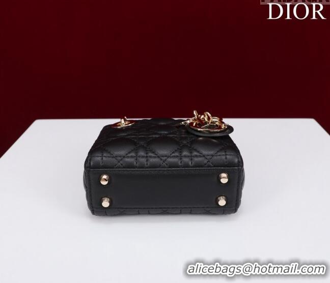 Low Cost Dior Micro Lady Dior Bag in Lambskin M0856 Black/Gold 2023