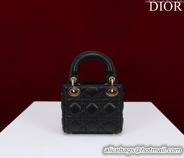 Low Cost Dior Micro Lady Dior Bag in Lambskin M0856 Black/Gold 2023