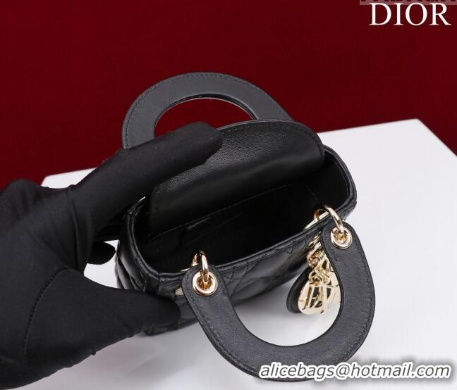 Low Cost Dior Micro Lady Dior Bag in Lambskin M0856 Black/Gold 2023