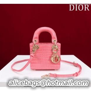 Popular Style Dior Micro Lady Dior Bag in Crocodile Embossed Leather M0856 Pink 2023