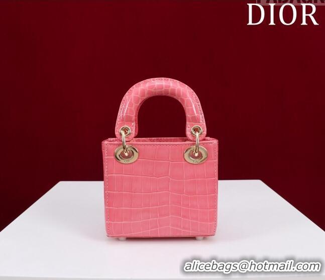 Popular Style Dior Micro Lady Dior Bag in Crocodile Embossed Leather M0856 Pink 2023