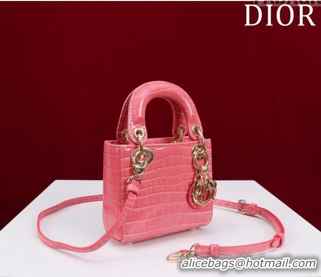 Popular Style Dior Micro Lady Dior Bag in Crocodile Embossed Leather M0856 Pink 2023