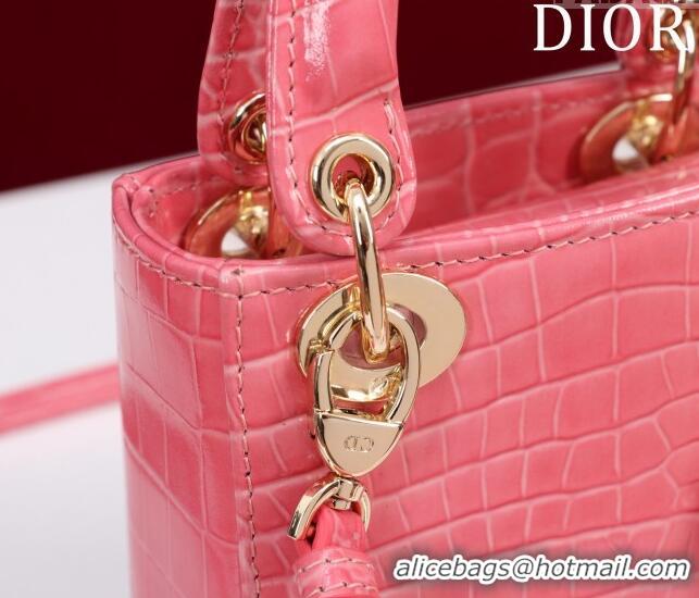 Popular Style Dior Micro Lady Dior Bag in Crocodile Embossed Leather M0856 Pink 2023