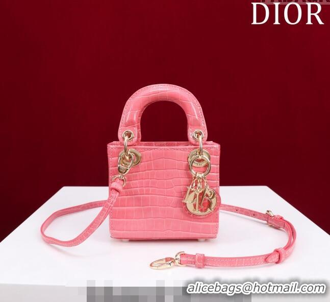 Popular Style Dior Micro Lady Dior Bag in Crocodile Embossed Leather M0856 Pink 2023