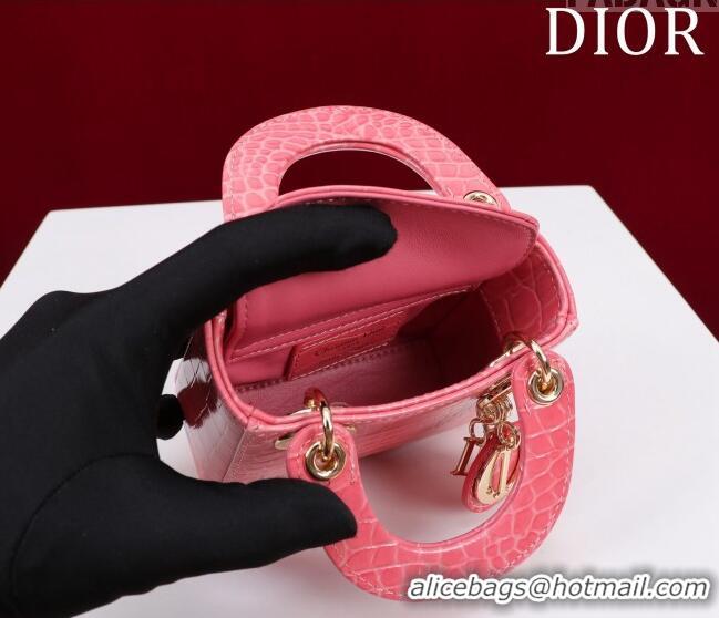 Popular Style Dior Micro Lady Dior Bag in Crocodile Embossed Leather M0856 Pink 2023