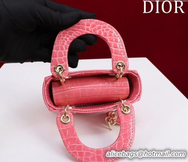 Popular Style Dior Micro Lady Dior Bag in Crocodile Embossed Leather M0856 Pink 2023